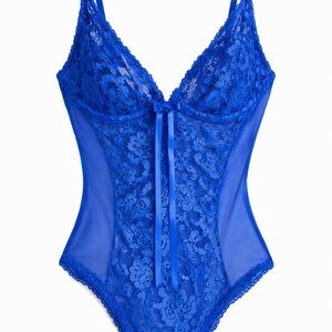 Blue Lace Plunge Bodysuit - Women Intimates